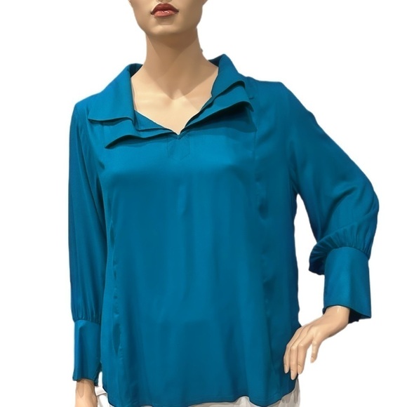 Igigi Segovia Poet Blouse Plus Size 20, Peacock Green, Puffy Sleeves Cuffs NWOT - Picture 14 of 15